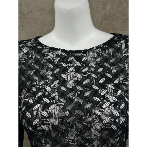 Antonio Melani Top Women XS Black Metallic Silver 3/4 Sleeve Peplum Lace Holiday - Picture 2 of 10